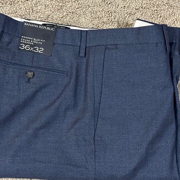 NWT Men's BANANA REPUBLIC Blue Wool Flannel Dress Pants Modern Slim Fit 36x32 - Picture 1 of 2